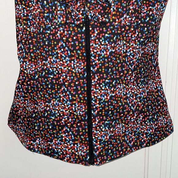 DS by Debbie Shuchat sleeveless ruffle front zip up blouse with polka dots - Picture 3 of 8